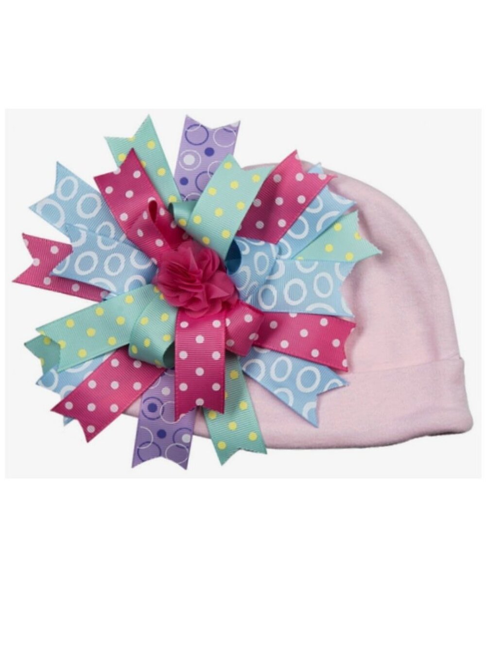 Cotton Lavender Baby Cap with Multicolored Ribbons